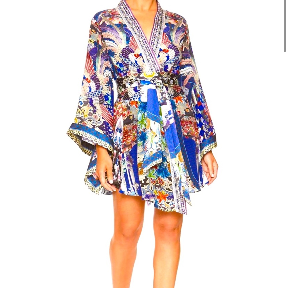 Camilla silk Kimono wrap dress coverup robe small